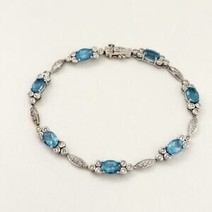 14K White Gold Blue Topaz & Diamond Bracelet